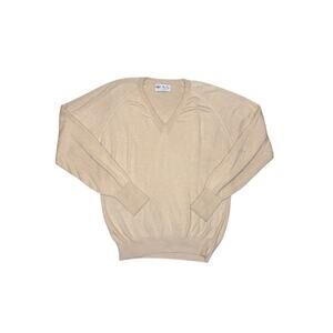 Vintage 80s/90s Pickering Beige Pullover Cashmere V-Neck Sweater - Size L